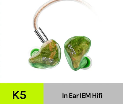 EPZ K5 1DD+4BA Monitor IEM Earphone Wired HIFI  In Ear Earbuds Three-In-One 0.78 2 Pin Single Crystal Copper Upgrade Cable