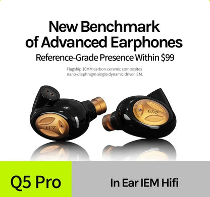 EPZ Q5 Pro Earphones Wired HIFI Second Generation Ceramic Carbon Nano Dynamic IEM In Ear Monitor  2 Pin Detachable Cable Earbuds