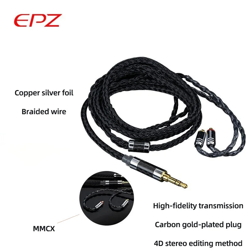 EPZ N16 Earphone Cable Single Crystal Copper Upgrade Cable Metal Plug HIFI Sound Quality 2.5/3.5/4.5mm 2 Pin 0.78mm/MMCX